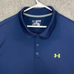 Under Armour Polo Shirt Mens 3XL Navy Blue Loose Heatgear Golf Performance STAIN